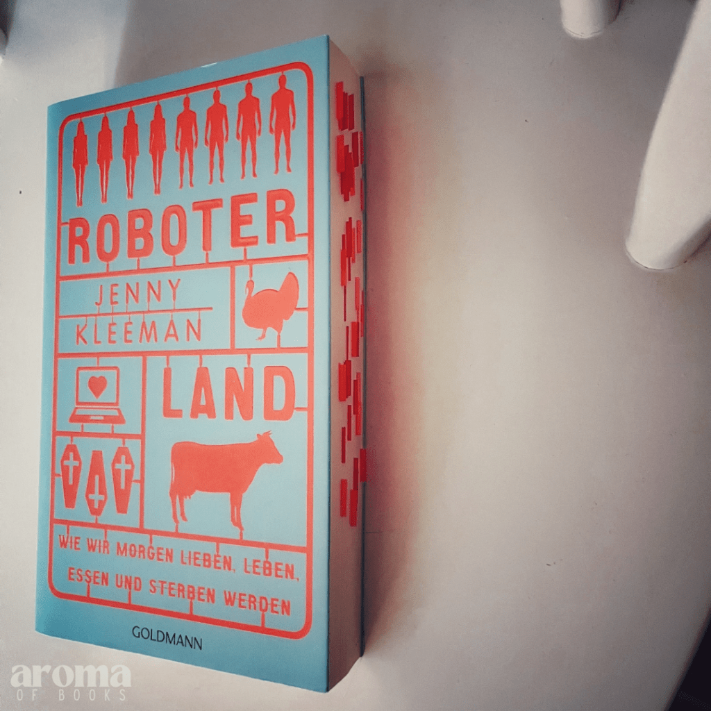 Man sieht das Buch liegend auf einem Stuhl, diesmal aber mit seitlichem Fokus auf die Post-It Markierungen die ich während des Lesens gesetzt habe.